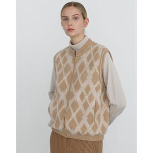 닥스 여성 24FW 역시즌세일베이지 아가일패턴 울혼방 집업베스트 DLSW4D105I2