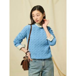 [빈폴레이디스] 코튼 케이블 라운드넥 풀오버  스카이블루 (BF5151E01Q)
