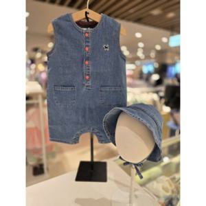 [블루독베이비] 25 SS(블루)데님민소매우주복 모자세트(4531360107)  백일 돌 선물 바지 청 유아 아기옷 멜