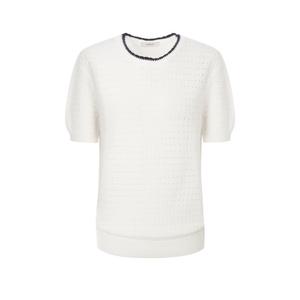 헤지스 여성 25SS 시즌오프CAPSULE반팔 네크배색 니트 풀오버 아이보리 HSSW5BS12IV