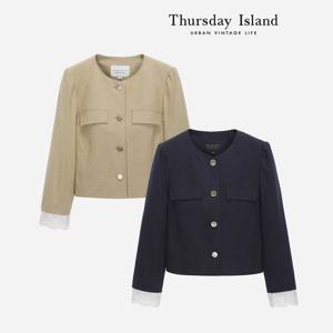 [써스데이아일랜드]소매 레이스 크롭 자켓(T234MJK238W)