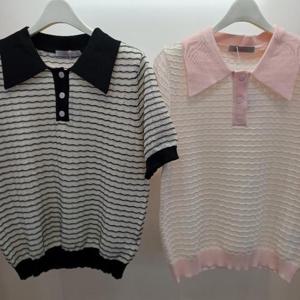Latium HC06 깔끔하고 부드러운 펀칭 단가라 소이 반오픈 카라 반팔 니트티 T2523sw10