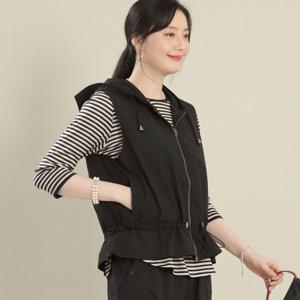 애비뉴투지 엄마옷 어게인 안감 후드 지퍼 셔링 봄 가을 숏 조끼 V04515