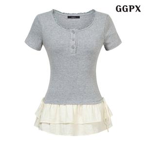 [GGPX]골지 프릴배색 끈 니트 (GPBKT004D)