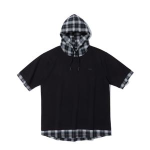 [인터크루]체크레이어링후드반팔 블랙 ITZ2TH02ABK