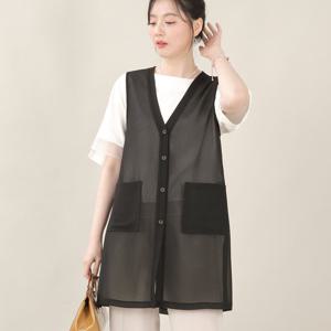 애비뉴투지 엄마옷 아델 쉬폰 시스루 얇은 여름 브이 주머니 롱 조끼 V06543