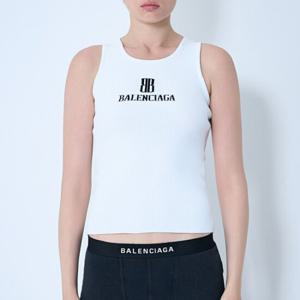 25 FW 발렌시아가 BB 로고 모니프 자카드 비스코스 탱크탑 화이트 835500 T5231 9040