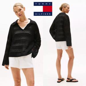 타미힐피거 TOMMY HILFIGER WW46524-BDS 여자 오픈 크로셰 스티치 스웨터
