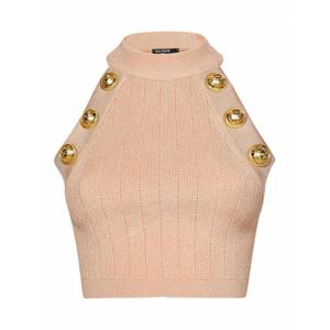 [BALMAIN] 라프리마 여성 탑 탱크 핑크 리브 비스코스 블렌드 니트 크롭 EF1AB390KB070LB Nude Neutrals /8