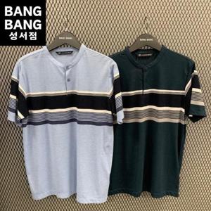 뱅뱅 HC04 남성 앞단추 브이헨리넥 얇은 면반팔티 NTL384