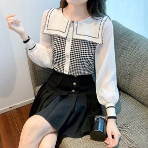 [올리비에스클로젯] 체크 세라카라 쉬폰소매 니트_O2203KN603A