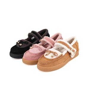 바바라 소가죽 버클 리본 장식 메리제인 퍼 플랫 3color_BBH558