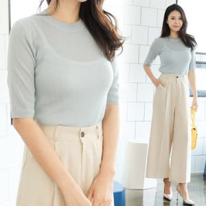 [미씨엘라] 라온 라운드넥 반팔 니트