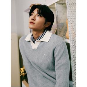 [빈폴멘] [Green] 배색 칼라 니트  라이트 그레이 (BC4251N022)