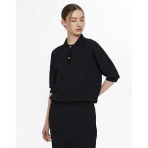 닥스 여성 24SS 50%세일블랙 솔리드 니트카라 7부소매 블라우스 DLBL4B303BK
