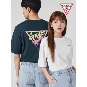 [게스]유니 등판 트로피칼 그라삼각 세미오버핏 반팔티 NO2KE439
