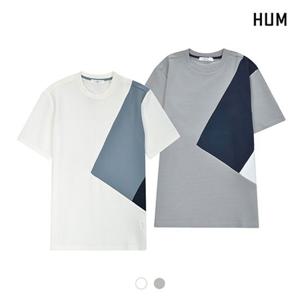 [HUM]유니) 절개배색 엠보 반팔티셔츠(H172H007A)