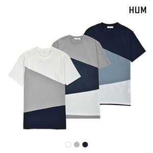[HUM]유니) 절개배색 엠보 반팔티셔츠(H172H006A)