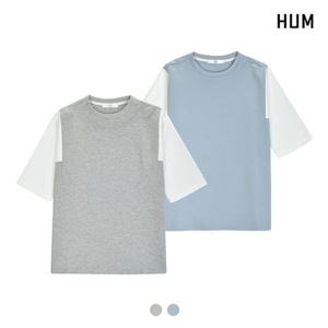[HUM]남) CVC 양면 돌먼 5부 배색 티셔츠(H172M036A)