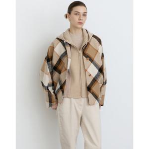 닥스 여성 24FW 역시즌세일알파카 혼방 베이지 체크 탈착후드조끼 자켓 DLJA4D911I2