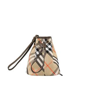 24FW 버버리 8093916 체크 드로스트링 파우치 샌드