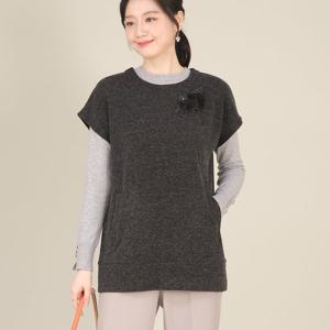 애비뉴투지 엄마옷 코사지 주머니 라운드 봄 가을 반팔 하프 조끼 V03505