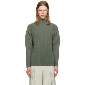 25 FW Homme Plisse Issey Miyake 남성 카키 헤더 플리츠 터틀넥 탑 251729M213027