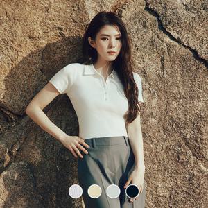 [지오다노/본사] 355529 한소희 14gg 립 골지 버튼 폴로넥 반팔 니트 스웨터