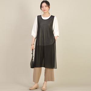 애비뉴투지 엄마옷 망사 시스루 레이어드용 라운드 여름 롱 트임 조끼 V05510