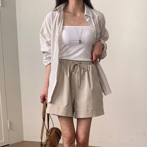 샵앤) 여성 리본 허리밴딩 데일리 비치룩 해변가 반바지 21DS-WPT-4394-블랙