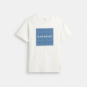 코치 데님 시그니처 스퀘어 티 CAF68-WHT 화이트