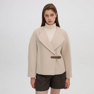[올리브데올리브]가죽 버클 볼륨 소매 노카라 자켓 크림 OW4WJA030