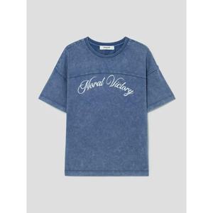 (165642CY4P) [에잇세컨즈] 가먼트 다잉 절개 반소매 티셔츠  블루