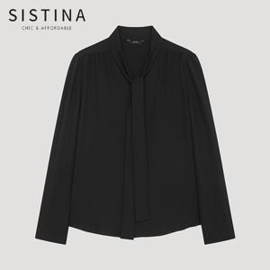 [SISTINA] 인기 셔링 타이넥 블라우스_AWWBLP31010_BK