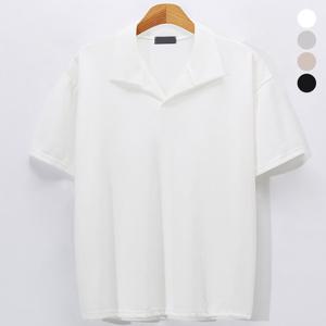 [후앙스] 루즈핏 캐주얼 오픈 카라 니트 반팔 티셔츠 OSCT9055