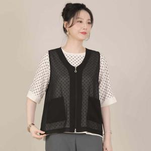 애비뉴투지 엄마옷 시폰 시스루 브이 지퍼 봄 여름 주머니 숏 조끼 V08501