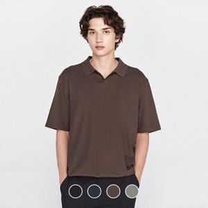 [지오다노/본사] 015901 인터락 텍스쳐 슬릿넥 반팔 폴로 카라티