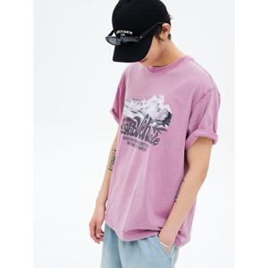 (265742BY3X) [에잇세컨즈] 가먼트다잉 모노 모티브 반소매 티셔츠  핑크