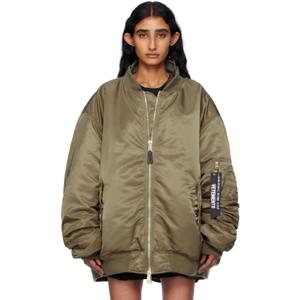 25 FW 베트멍 여성 카키 리버서블 Alpha Industries 컷업 재킷 252669F058000