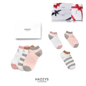[헤지스ACC][선물포장][HAZZYS DAILY] 퍼피 면혼방 발목양말 3족 세트 HISS3E004WT