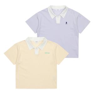 [에꼴리에]여아용 4부 배색 오픈 카라티 24B1464 PU,YE_JJ