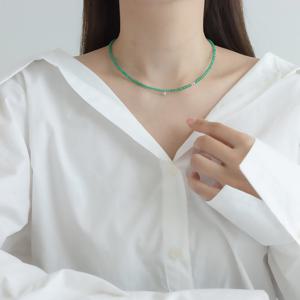 오팔하우스 14k 컷팅볼 3mm 그린오닉스 큐빅 목걸이 OPPN0353