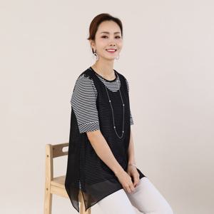 애비뉴투지 엄마옷 한결 가벼운 쉬폰 시스루 라운드 조끼 V05010