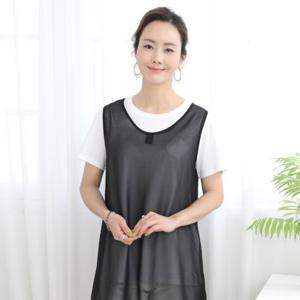 애비뉴투지 엄마옷 장식단추 가벼운 쉬폰 시스루 조끼 V06011
