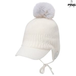 [핑골프][양말증정]여성 방울 귀달이 니트 볼캡 121D4CP351_WH