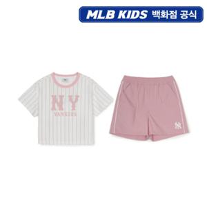 [MLB키즈PG] 바시티 여아 스트라이프 티셔츠 세트 (7FS1V1153-50PKM)