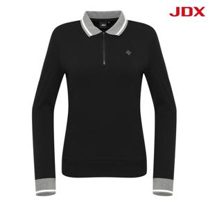 [JDX] 여성 배색 지퍼 요꼬에리 니트카라 티셔츠(X2TLU7452BK)