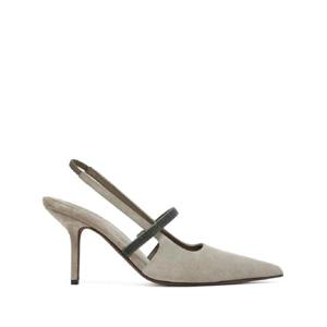 25 FW Brunello Cucinelli 스웨이드 슬링백 펌프스 80mm MZSFC2508C5859 TP432231658