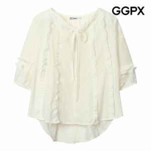 [GGPX] 리본넥 프릴 디테일 레이스 블라우스 (GP6SH032B)