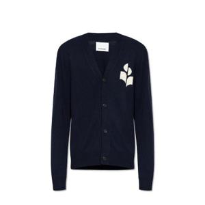 Isabel Marant 엘빈 로고 인타르시아 니트 V 넥 가디건 CA0077HAA1L04H MIDNIGHT TP944476954